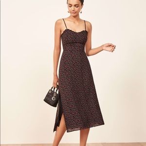 Reformation Cassandra Dress Black & Red Floral Sz2